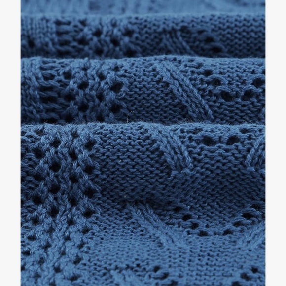 Lace Crewneck Long Sleeve Hollow Out Cable Knit Sweater Blouse - size L - Picture 6 of 7